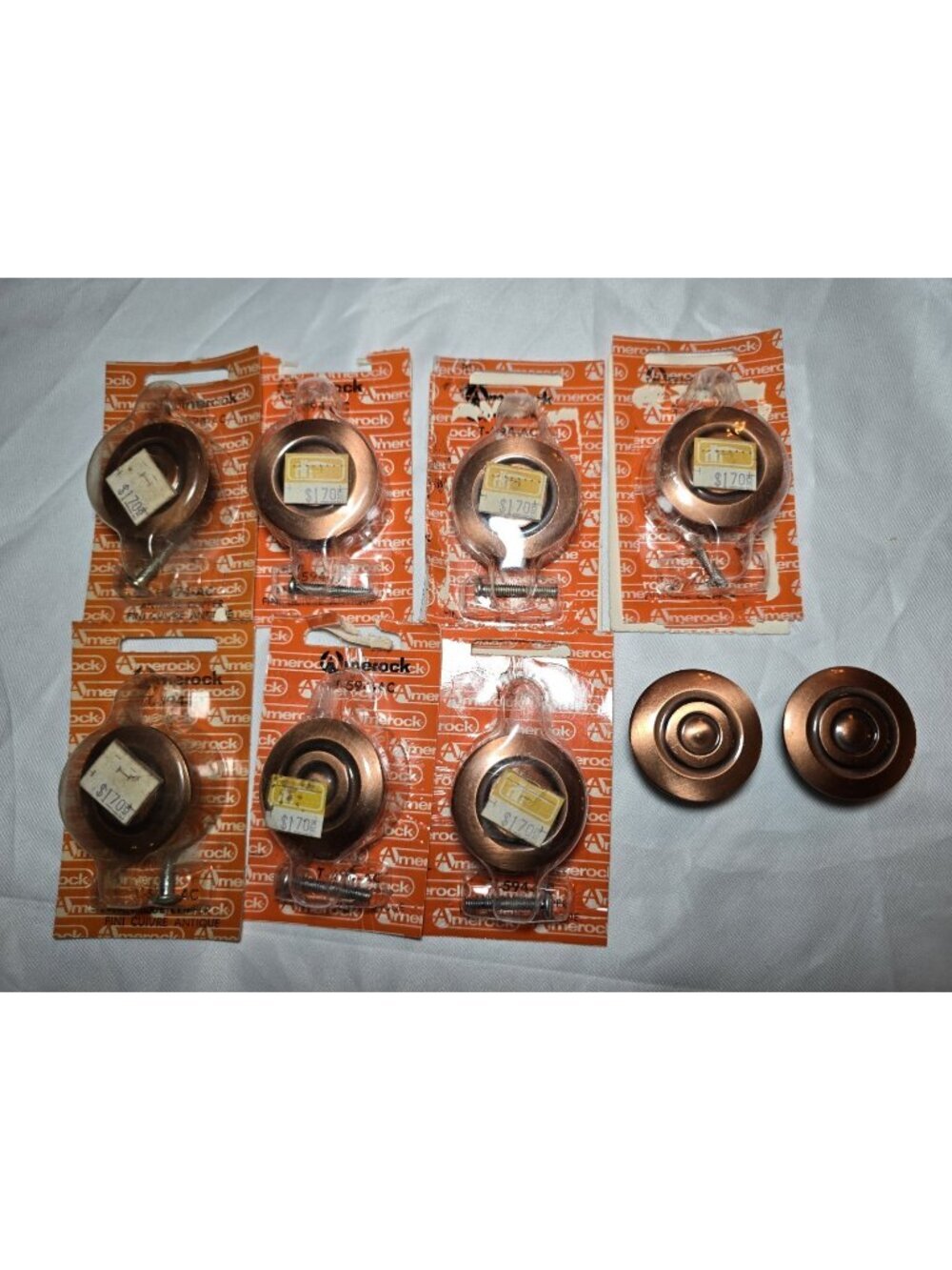 9 VTG Amerock Colonnade Antique Copper 1  1/2" Round Cabinet Knob T-594 MCM